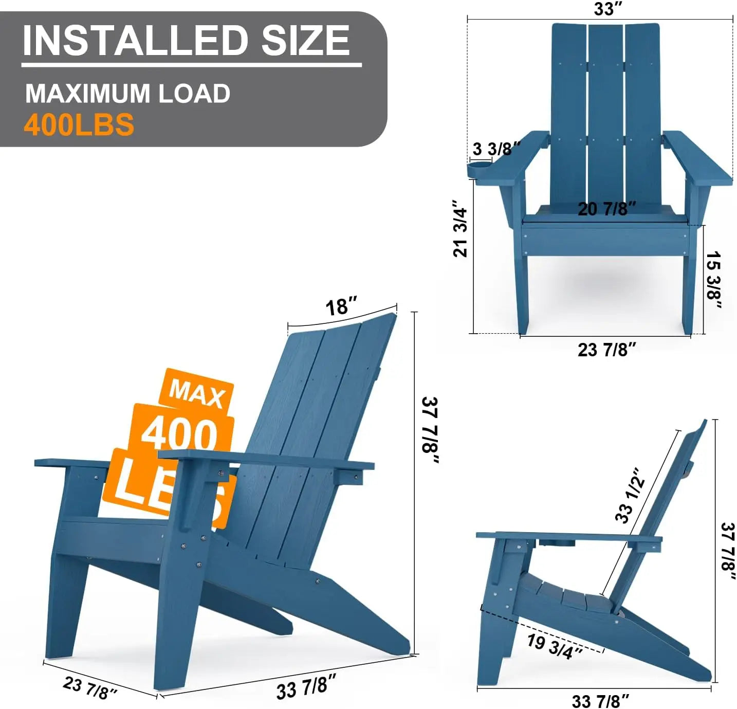 Adirondack Chair Weather Resistant with Cup Holder Fire Pit Chairs Adorondic Plastic Outdoor Chairs for Firepit Area Seating