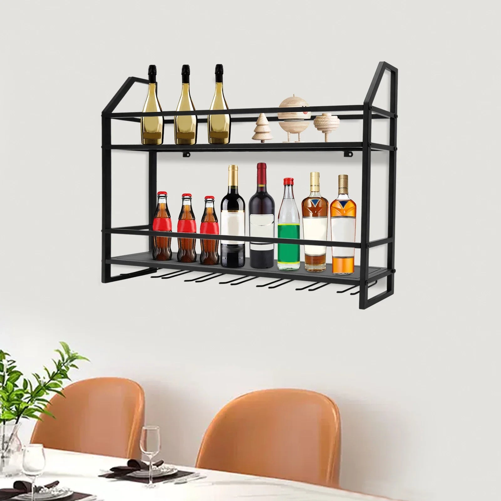 66lbs Bar Restaurant Wine Racks Wall Mounted Steel Glass Holders Black for 12 Wine& 7 Glasses