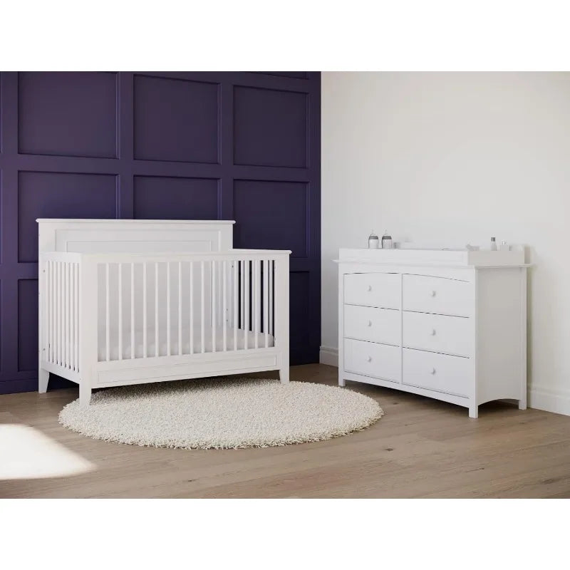 Solstice 5-In-1 Convertible Crib (White) – GREENGUARD Gold Certified, Converts to Toddler Bed and Full-Size Bed