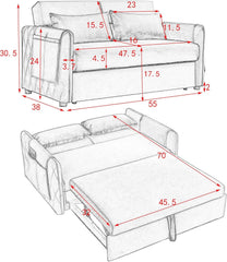 55" Loveseat with Pull Out Bed, 3 in 1 Convertible Velvet Sleeper Sofa Bed with Adjustable Backrest & 2 Pillows, 2 Arm Pocket