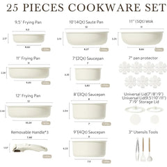 CAROTE 25pcs Detachable Handle Pots and Pans Set, Nonstick Cookware Set, Removable Handle Pots and Pans Non Stick, RV