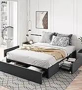 Allewie Queen Size Platform Bed Frame with Fabric Headboard and Wooden Slats Support,Fully Upholstered Mattress Foun