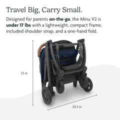 Minu V2 Travel Stroller Lightweight, Portable Design One-Hand Fold Shoulder Strap and Leather Bumper Bar Included Greyson