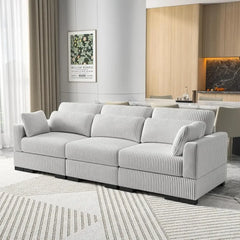 100" Modular Reversable Sectional Sofa,3 Seater Oversized Convertible L & U Shaped Couch, Corduroy Fabric w/8 Cushion Pillows