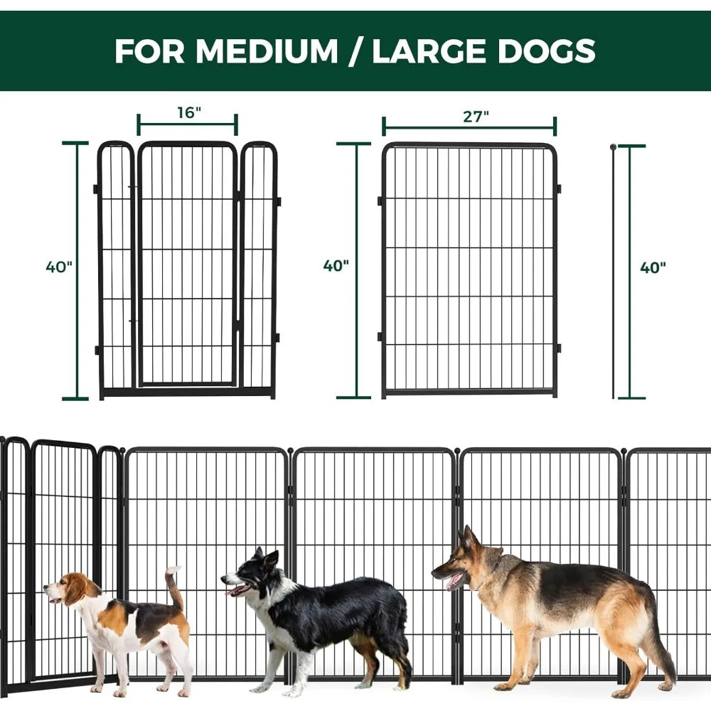 Dog Playpen Designed for Indoor Use, 40" Height for Large Dogs, Black Patented, Heavy Duty Metal Portable Dog Pens Fences