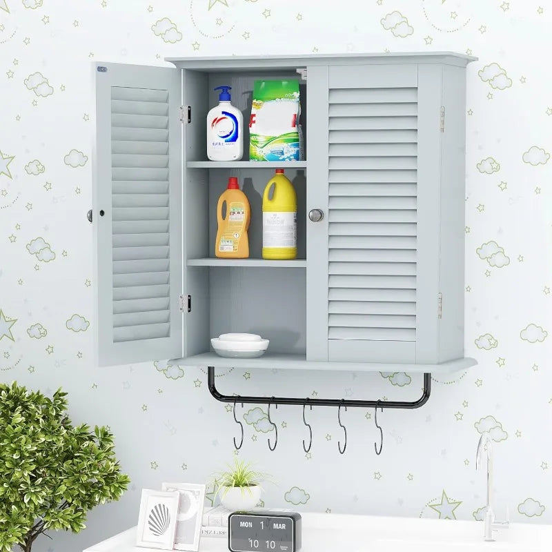 Bathroom Cabinet Wall Mounted Green Designer Bathroom Wall Cabinet Medicine Cabinet with Double Shutter Doors 3 Tier Adjustable