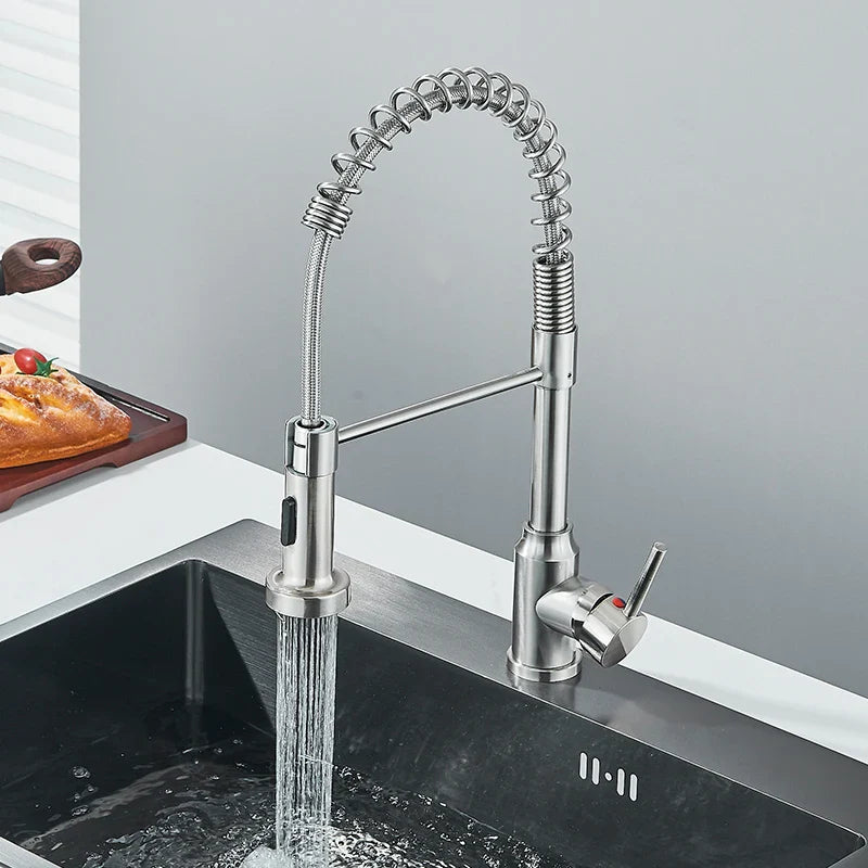 Pull Down Kitchen Faucet Sing Handle Hot Cold Water Mixer Tap 360° Swivel Dual Function Nozzle Kitchen Sink Tap Crane