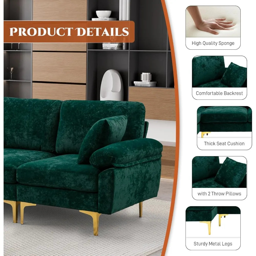 U-Shaped Sectional Sofa Couch, 4 Seat Sofa Set for Living Room, Convertible L-Shaped Velvet Couch Set with Chaise Lounge