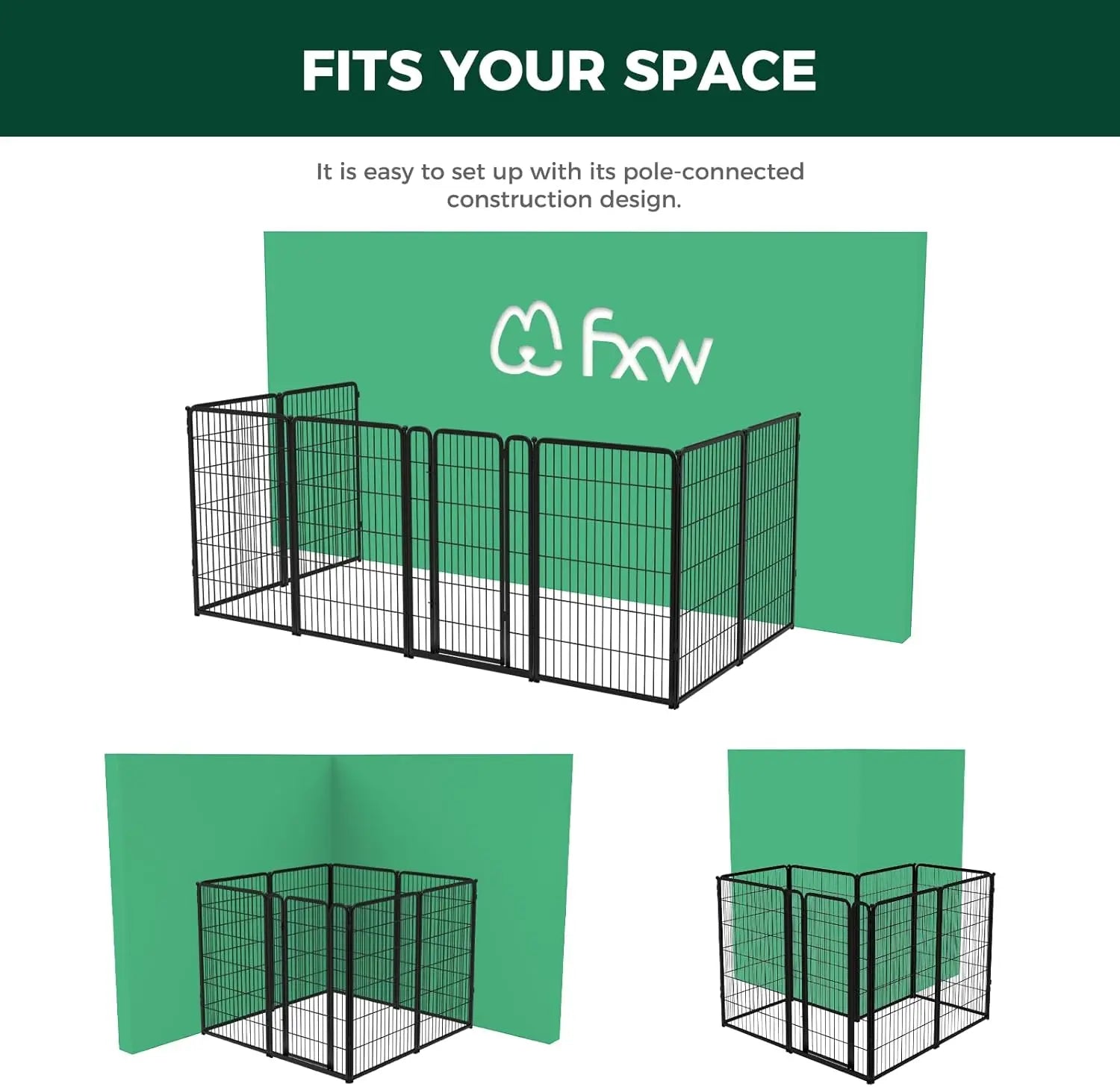 Dog Playpen Designed for Indoor Use, 40" Height for Large Dogs, Black Patented, Heavy Duty Metal Portable Dog Pens Fences