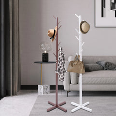 CNCEST Pine Wood Coat Rack With 8 Branch Hooks Easy to Install Modern Tree Shape Coat Rack For Living Room Bedroom