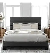 Allewie Queen Size Platform Bed Frame with Fabric Headboard and Wooden Slats Support,Fully Upholstered Mattress Foun