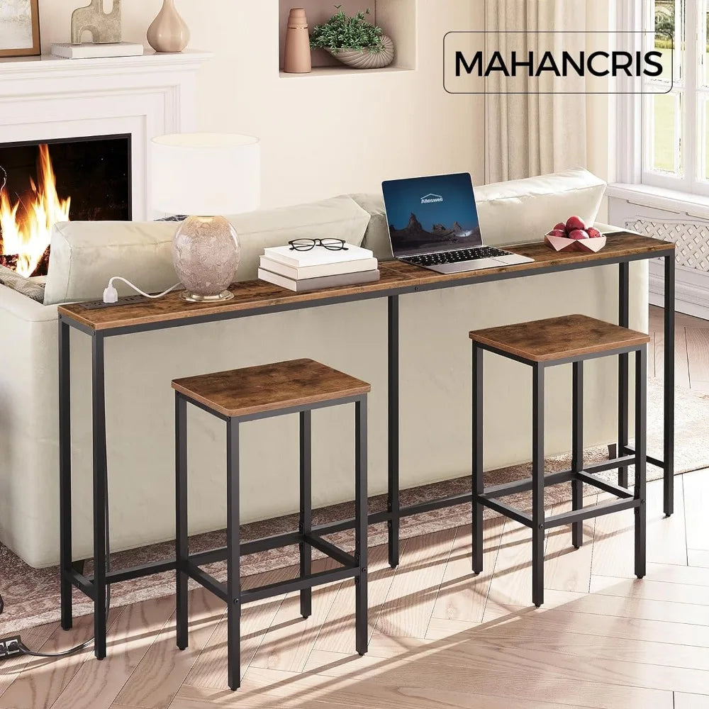 Console Table with Power Outlet, 70.9" Narrow Sofa Table, Industrial Entryway Table with USB Ports, Behind Couch Table