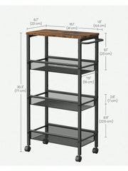 VASAGLE Slim Rolling Cart, 4-Tier Storage Cart, Narrow Cart With Handle, 8.7 Inches Deep, Metal Frame, For Kitchen, Dining Ro