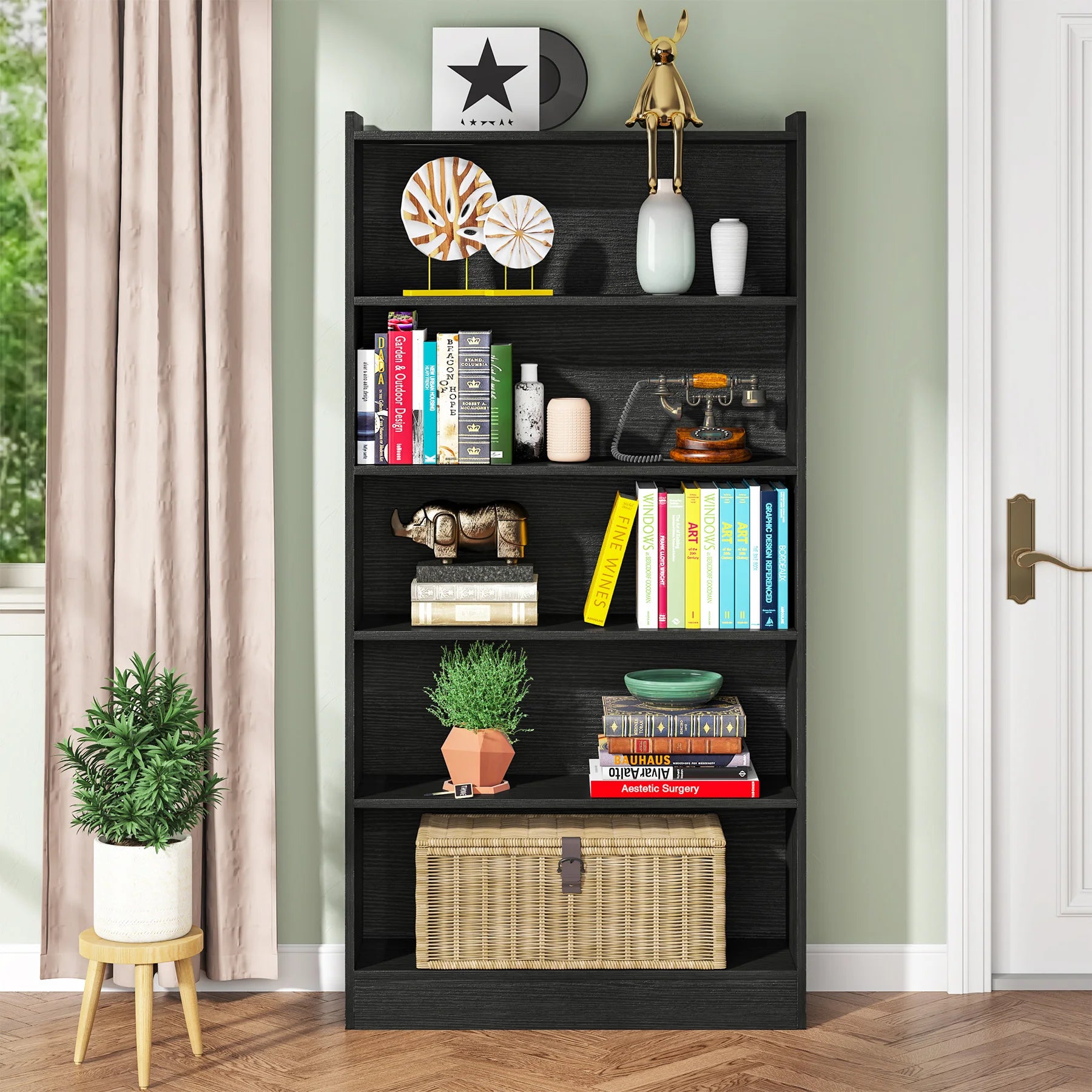 Tribesigns 72-inch Tall Bookcase, 6-Tier Black Library Bookshelf with Storage Shelves, Open Bookcases Display Shelving Unit