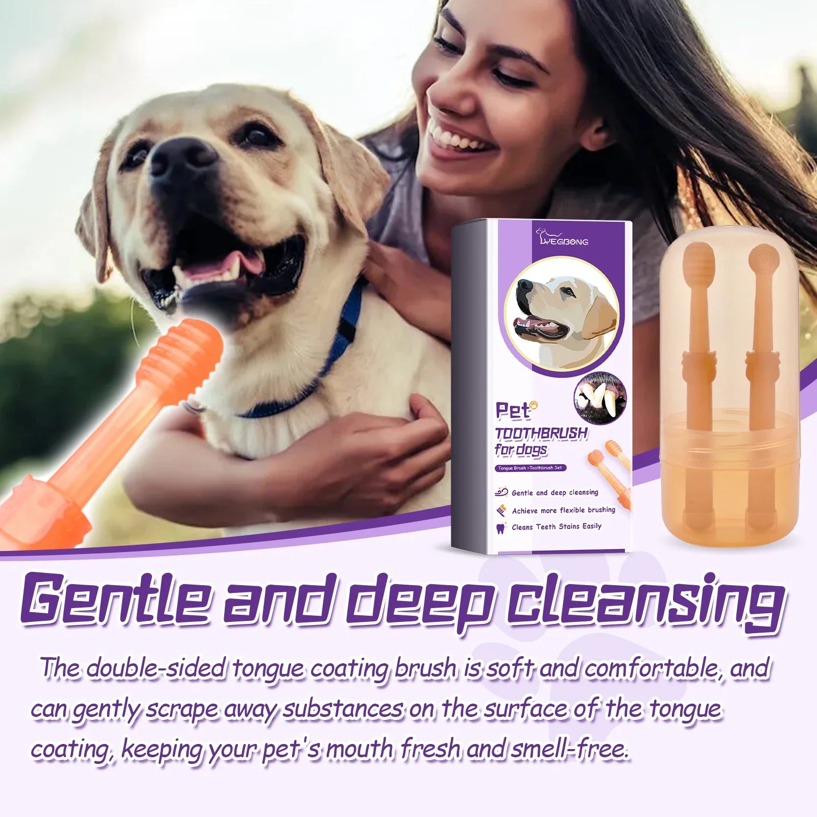 Yegbong mini Pet Tongue Brush + Toothbrush Silicone 2 Sets, Cats And Dogs Pet Oral Cleaning Health Care, Soft And Not Hurt Teeth