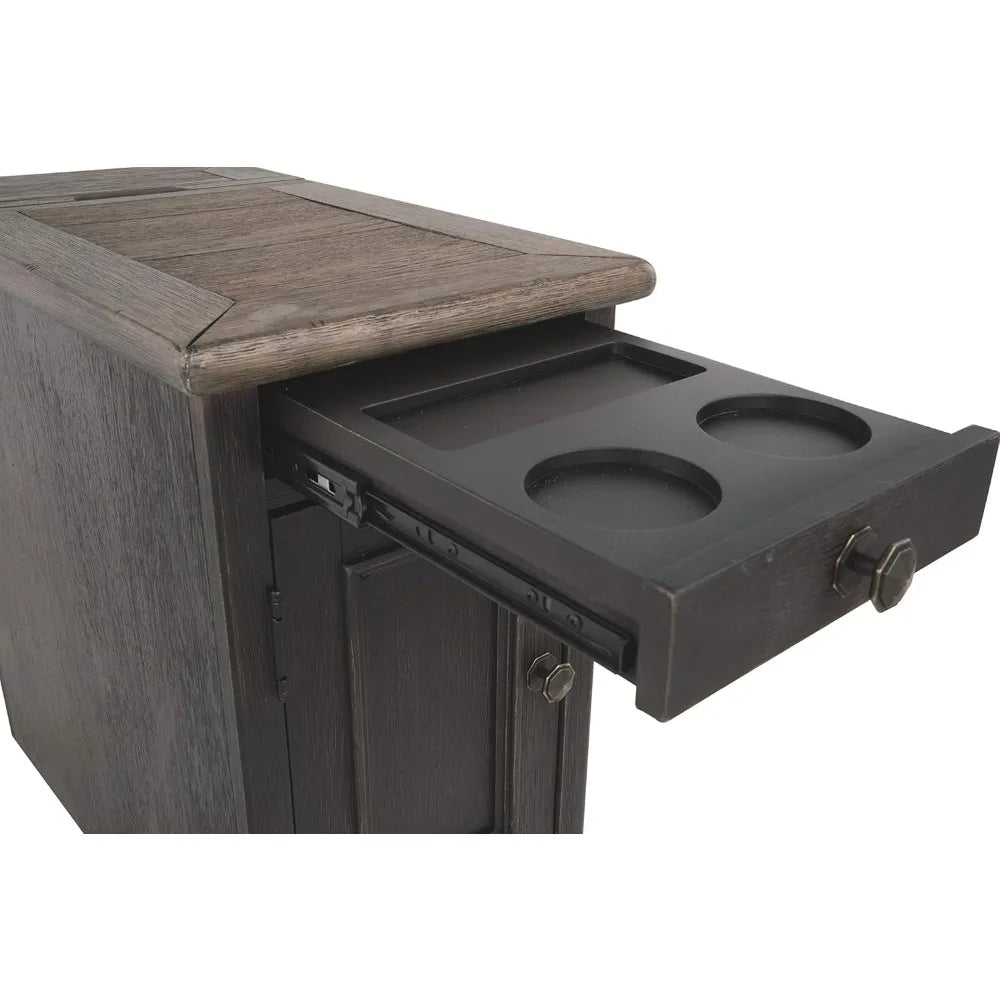 Tyler Creek Rustic Chair Side End Table with Pull-Out Tray & USB Ports, Brown