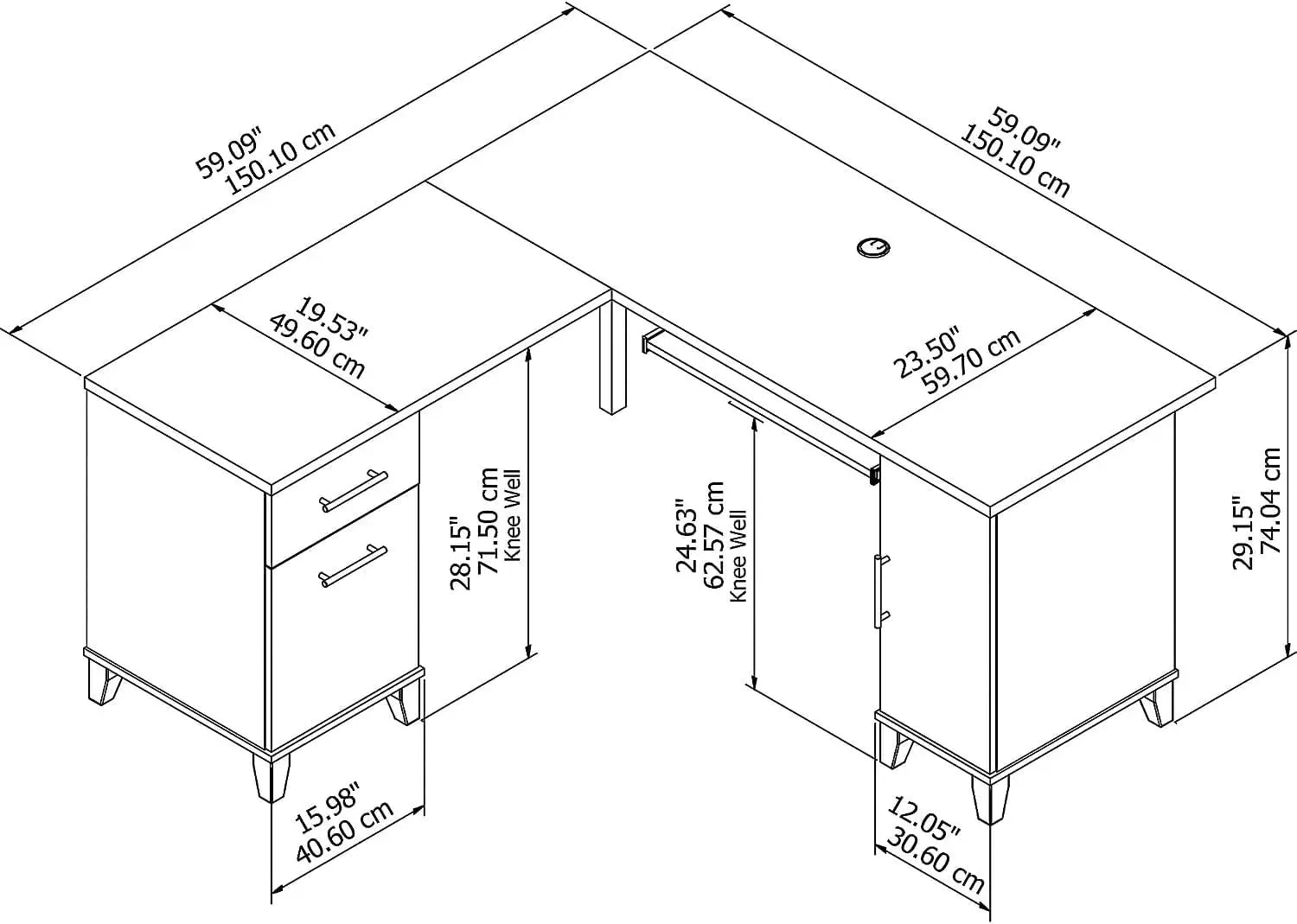 L Shaped Desk with Storage | Corner Computer Table for Home Office, 60W, Maple Cross,Office Desk