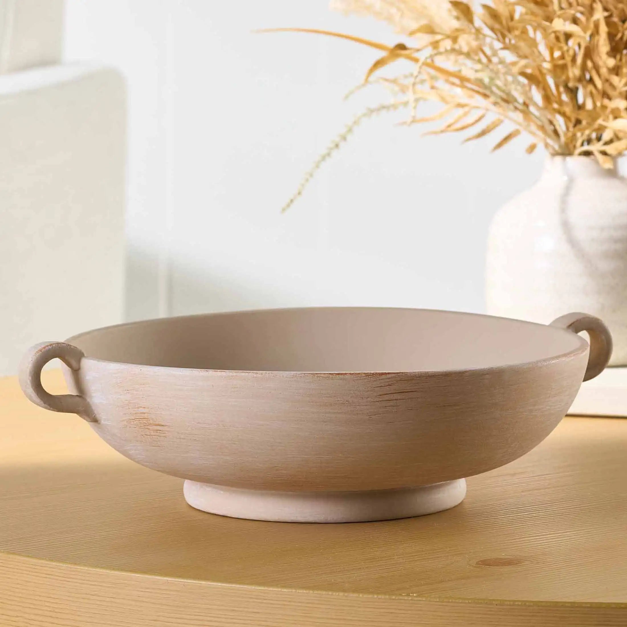 9.75" Ceramic Low Stone Distressed Bowl Taupe 12" X 9.75" X 3.37" Ceramic Decorative Bowl Indoor Use Only