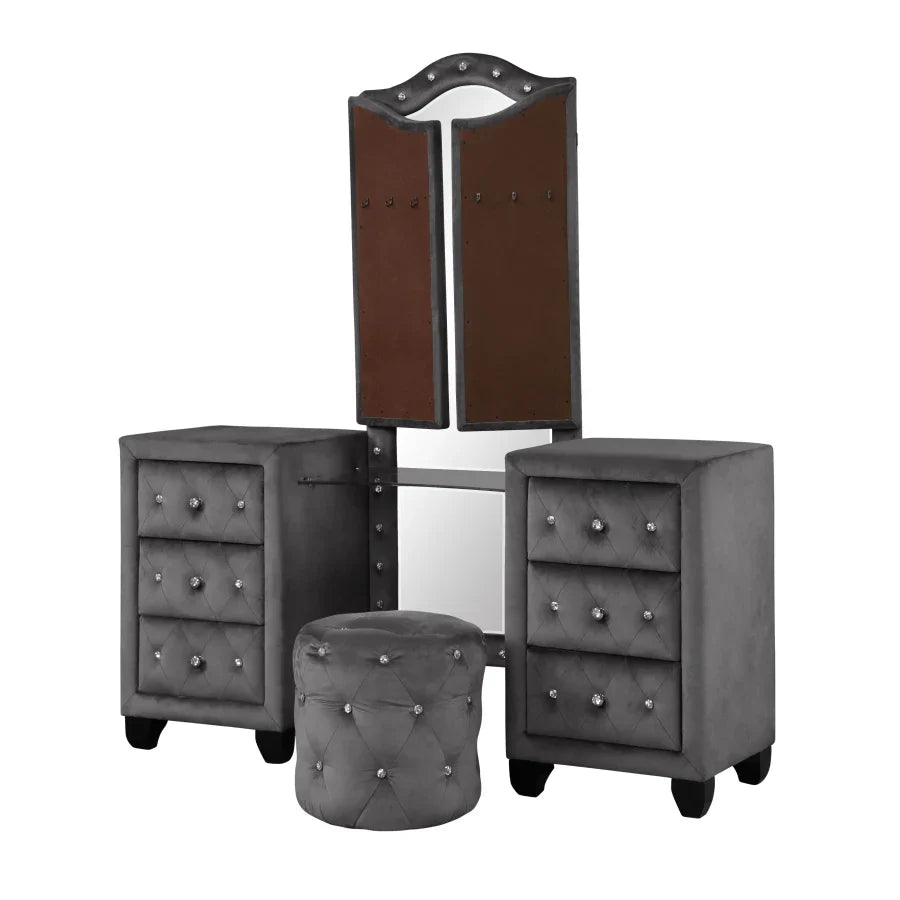 6PC Bedroom Set Modern Tufted Velvet Bedroom Set Includes Bed, Nightstand, dressing table; Makeup Mirror; Chest of drawer