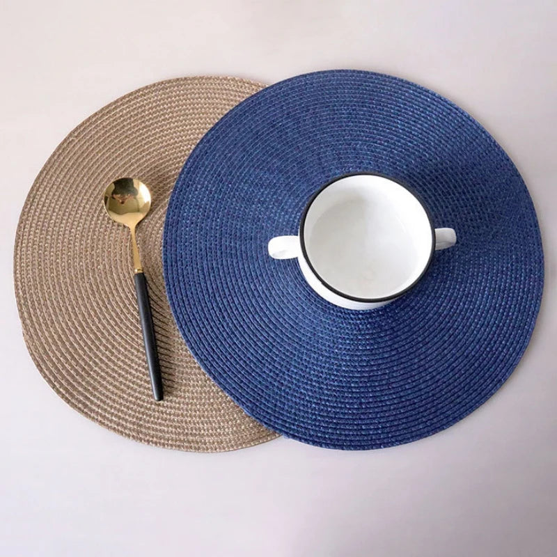 6PCS Round Placemats For Dining Table Coaster Heat-Resistant Placemats Stain Resistant Anti-Skid Washable Cotton Woven Tableware