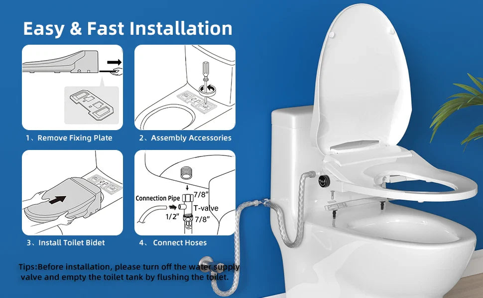 Bidet Toilet Seat-Round Smart Toilet Seat with Wireless Remote and Side Knob,Warm Water & Air Dryer,Adjustable Heated Seat