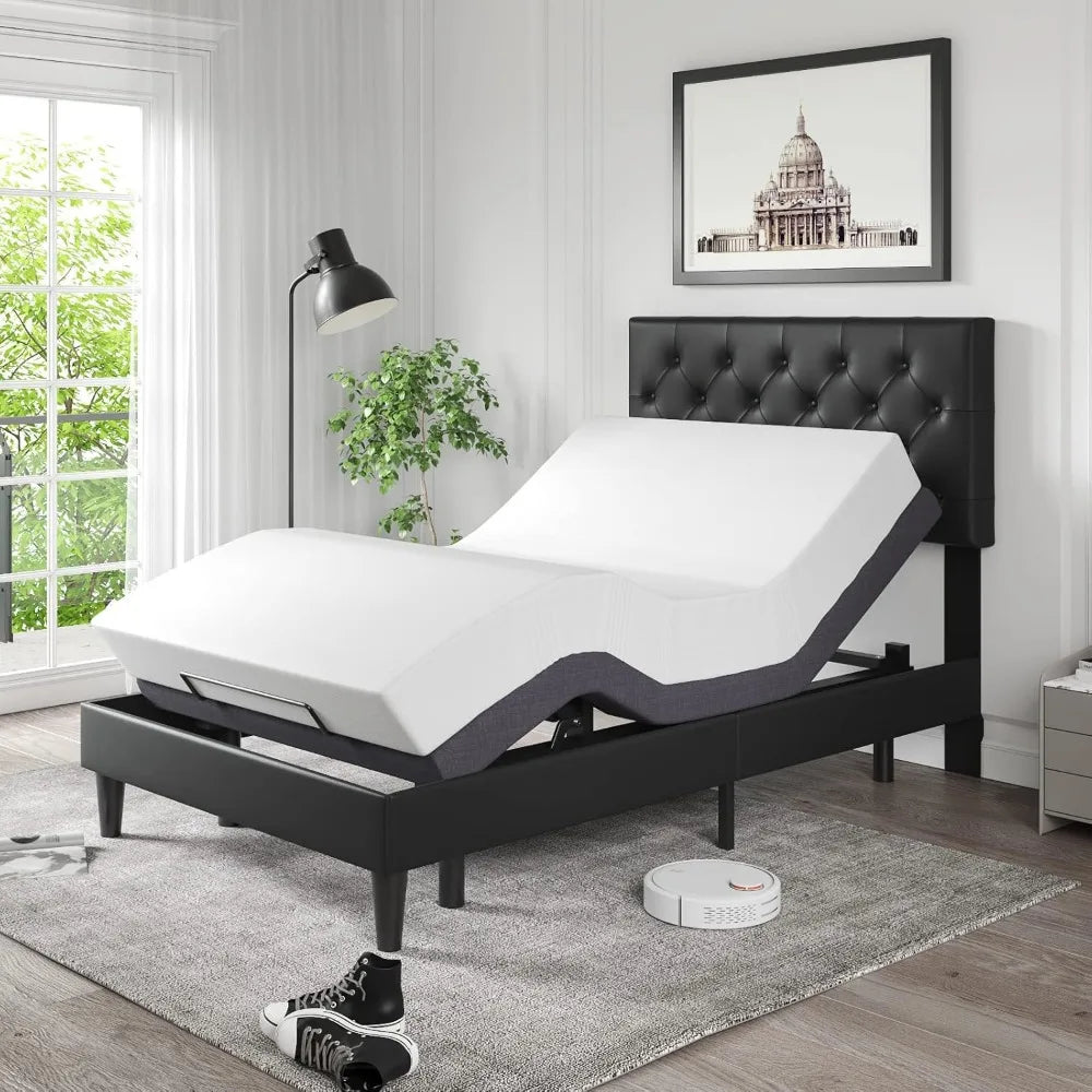 Full Size Ergonomic Adjustable Bed Frame Smart Electric Bed Base with 2.0 Upgraded Motors, Independent Head and Foot Incline