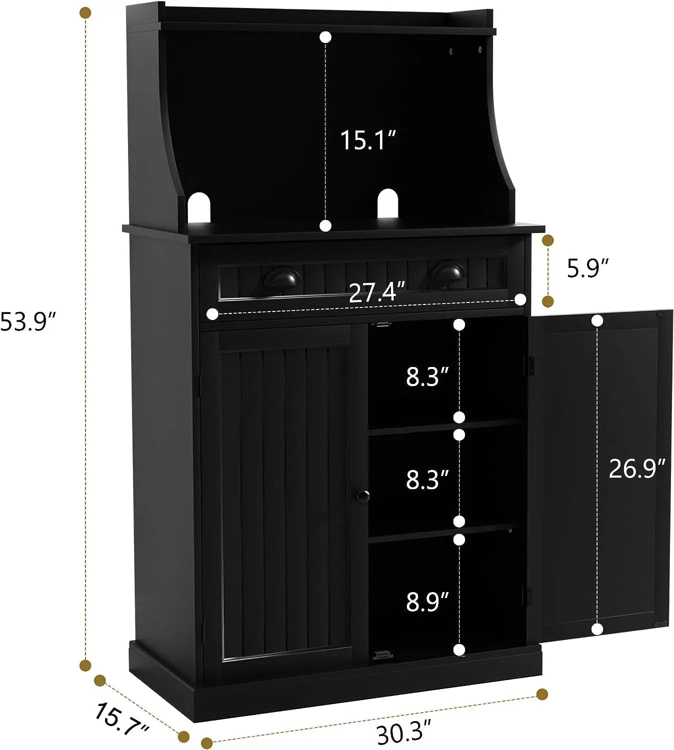 54" Kitchen Microwave Cabinet/Stand with Storage and Drawers, Pantry Storage Cabinet with Hutch & Adjustable Shelves for Kitchen