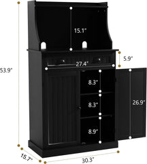 54" Kitchen Microwave Cabinet/Stand with Storage and Drawers, Pantry Storage Cabinet with Hutch & Adjustable Shelves for Kitchen