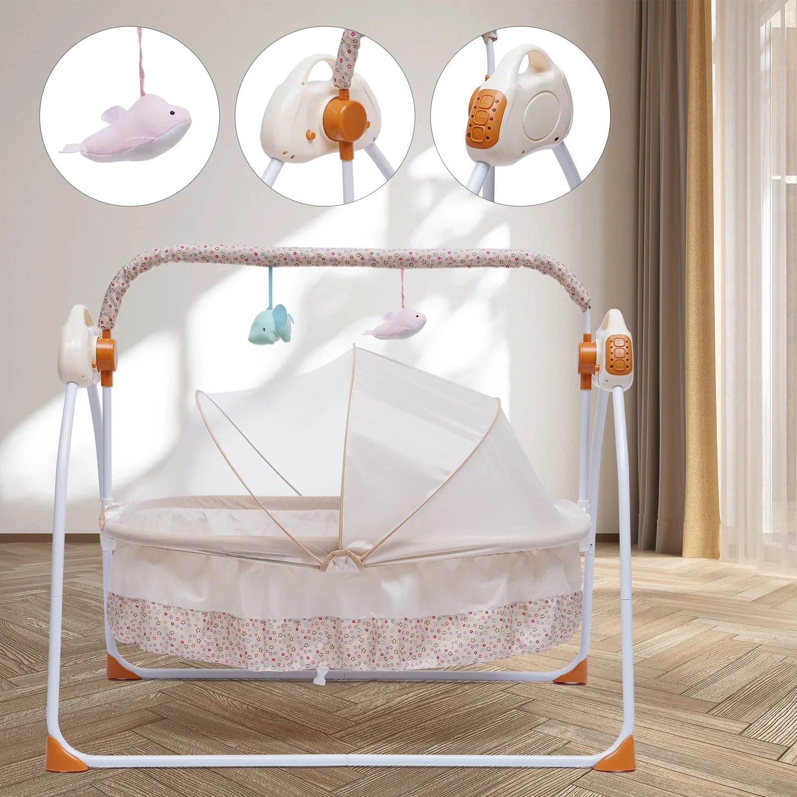 5 Gears Electric Auto-Swing Baby Crib Cradle Sleep Bed Infant Rocker+Net Music Bluetooth Music Adjustable+ Mat