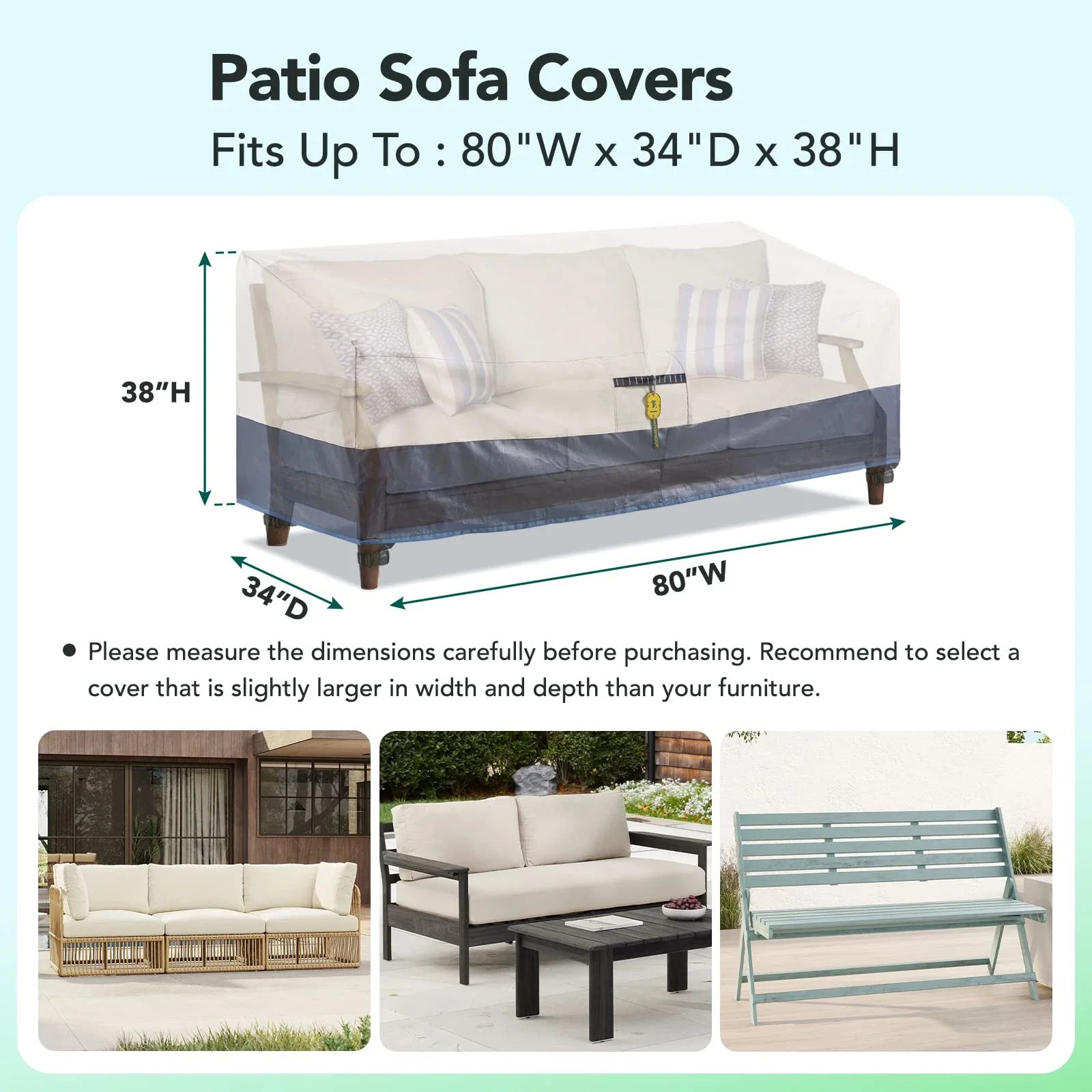 Outdoor Sofa Cover Waterproof Heavy Duty 600D 3-Seater Patio Sofa Covers Lawn Balcony Patio Furniture Couch Bench Protector