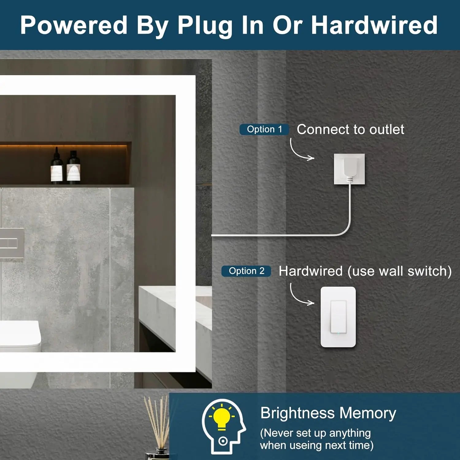 30x36 Inch LED Bathroom Mirror - Anti-Fog, Bathroom Mirror with LED Lights - 3 Color