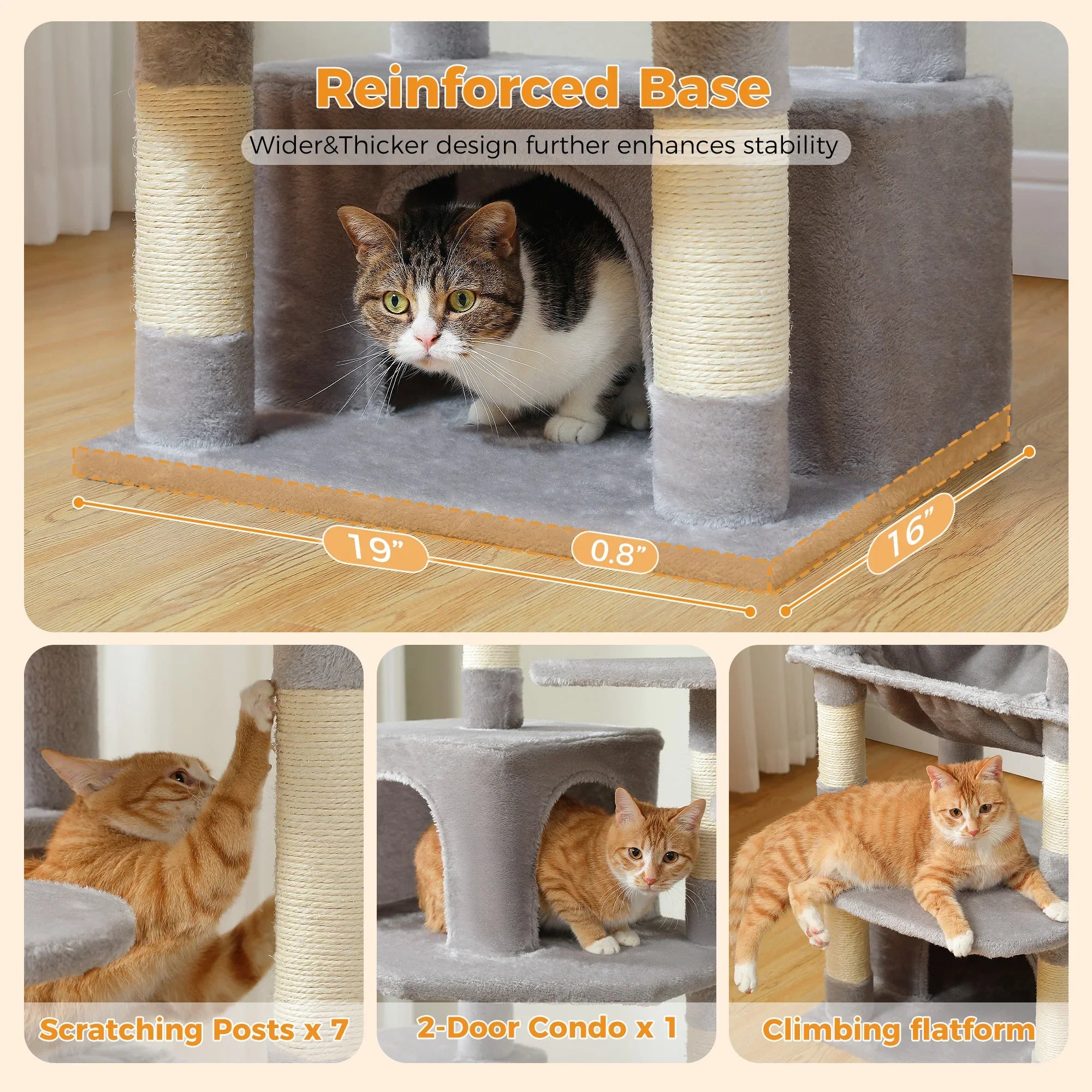 184cm Large Cat Tree and Tower for Indoor Cats With Sisal-Covered Scratching Posts Spacious Hammock Padded Perches and Condos