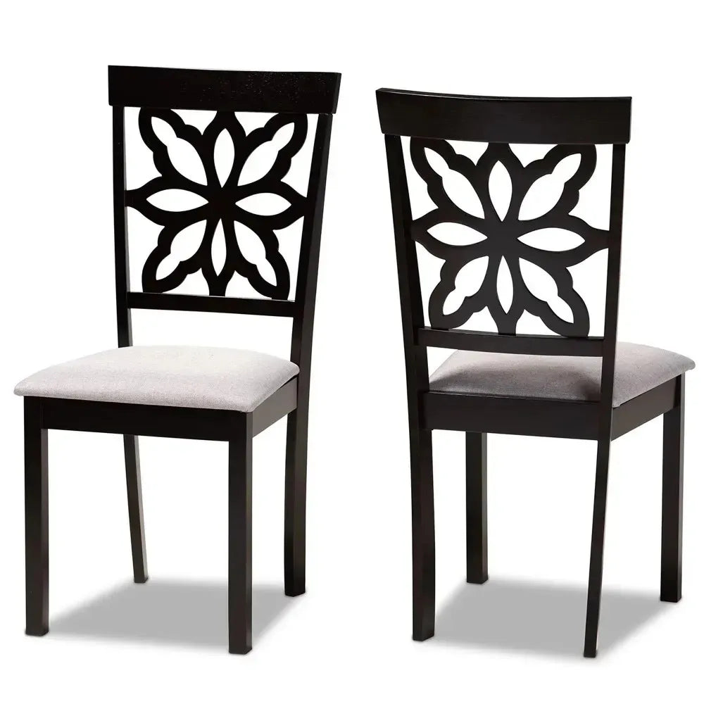 Dining Chairs Samwell Modern and Contemporary Grey Fabric Upholstered and Dark Brown Finished Wood 2-Piece Dining Chair Set