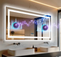 Extra Long Rectangle LED Bathroom Mirror with Bluetooth Speaker Front-lit and Backlight Vanity Mirror Smart Anti-fog