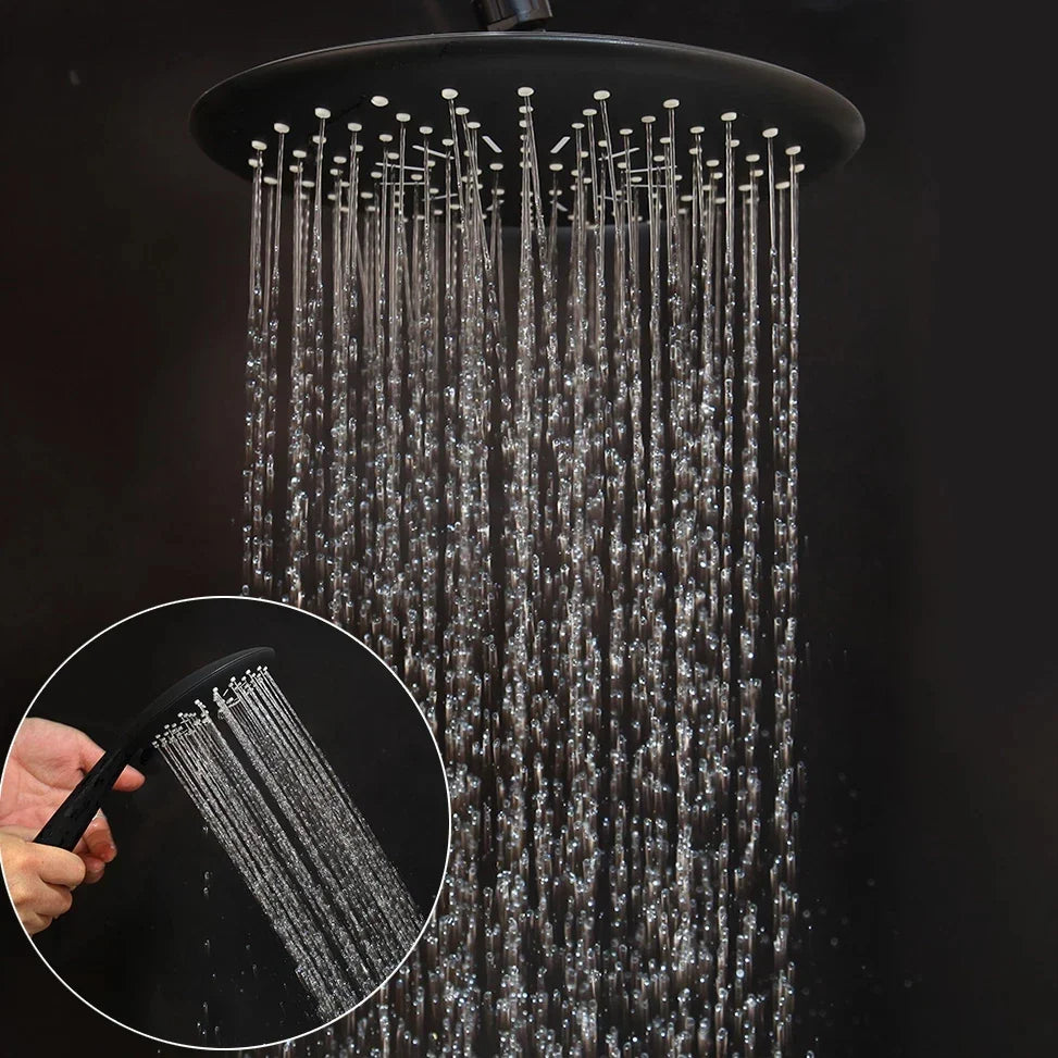 KEMAIDI Matte Black Shower Set Wall Mounted Rainfall Shower Head 3 Way Mixer Adjustable Bathroom Shower Faucet Bathtub Tap