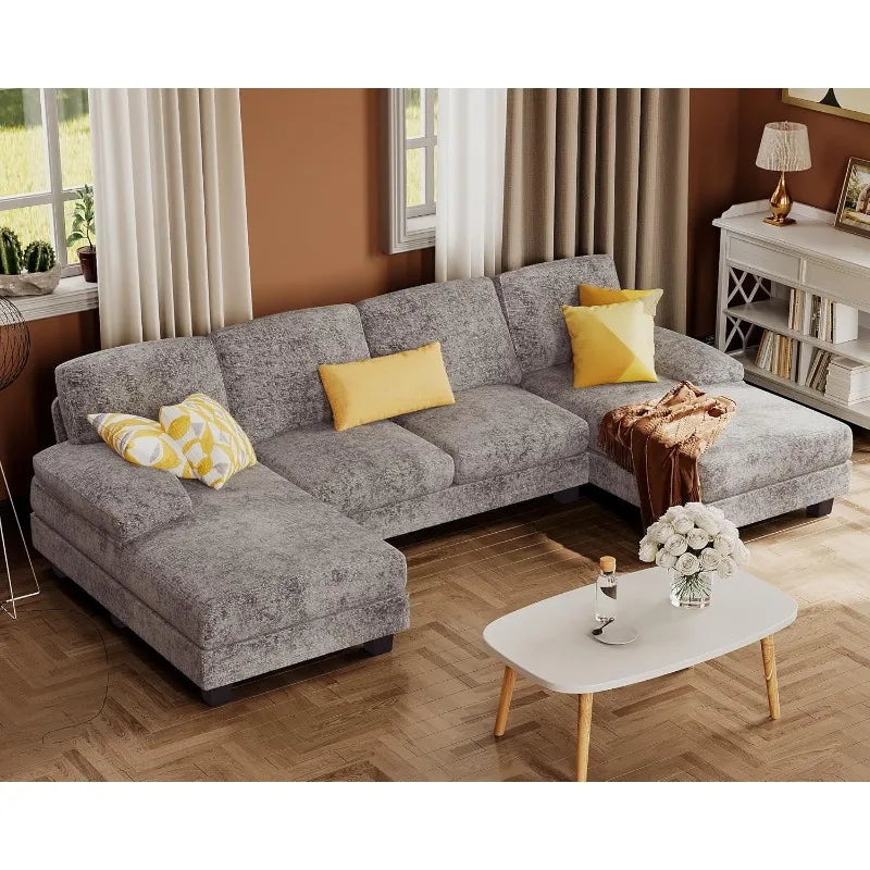 Furmax Sectional Couches for Living Room, U-Shaped Sofa Couch with Linen Fabric,4 Seat Sofa Set with Double Chaise for Apartment