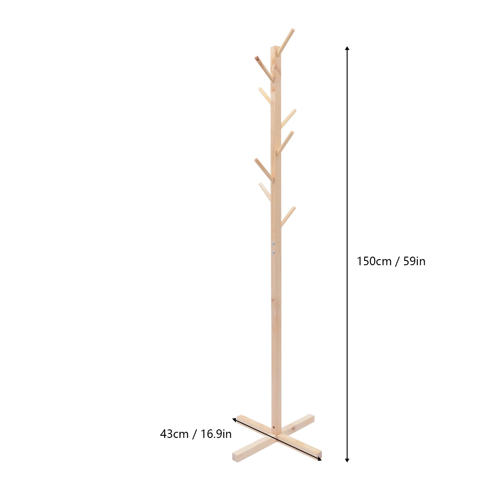 CNCEST Pine Wood Coat Rack With 8 Branch Hooks Easy to Install Modern Tree Shape Coat Rack For Living Room Bedroom