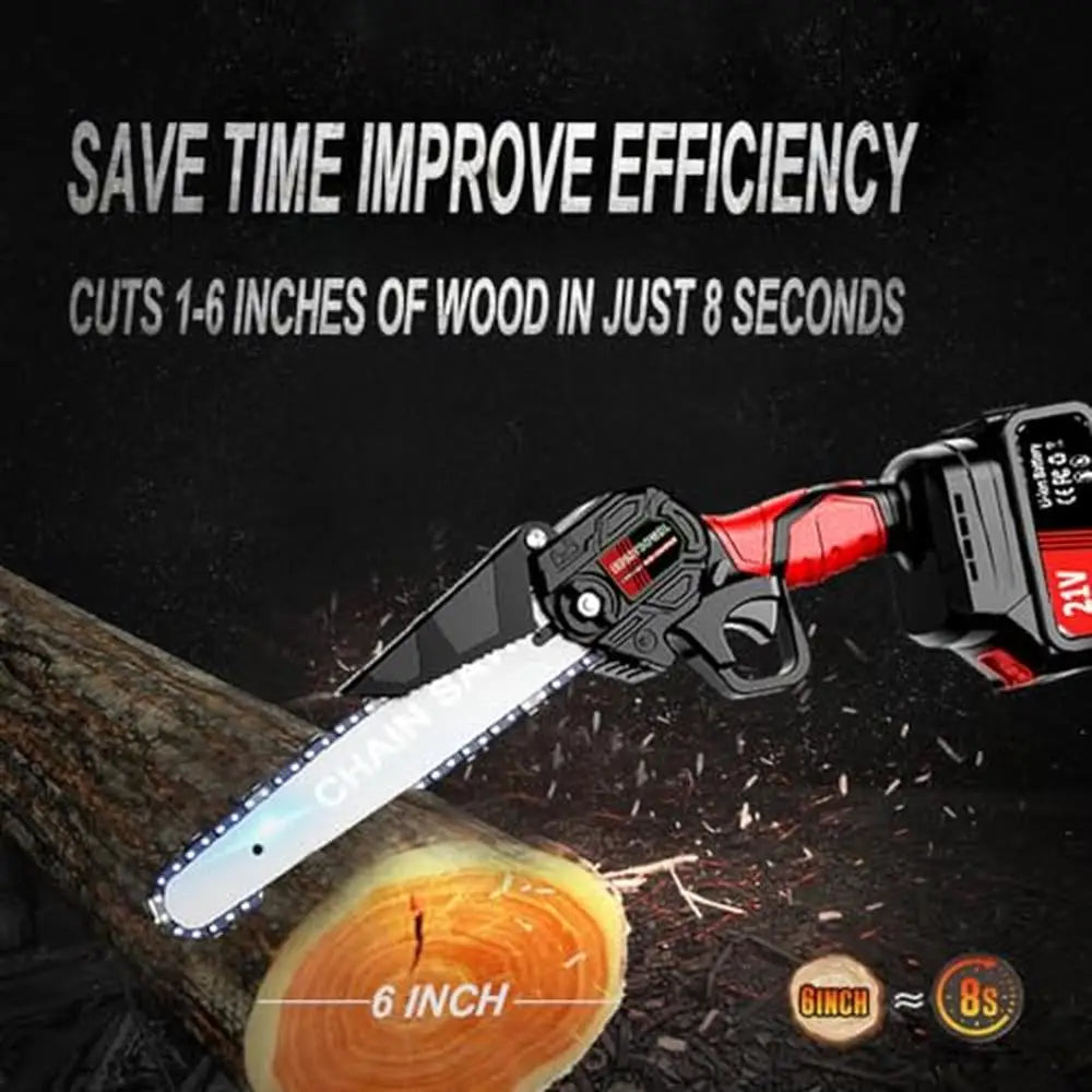 6 Inch Cordless Mini Chainsaw Portable Battery Powered Electric Saw 21V Handheld Chain Saw Wood Cutting Pruning Garden Work