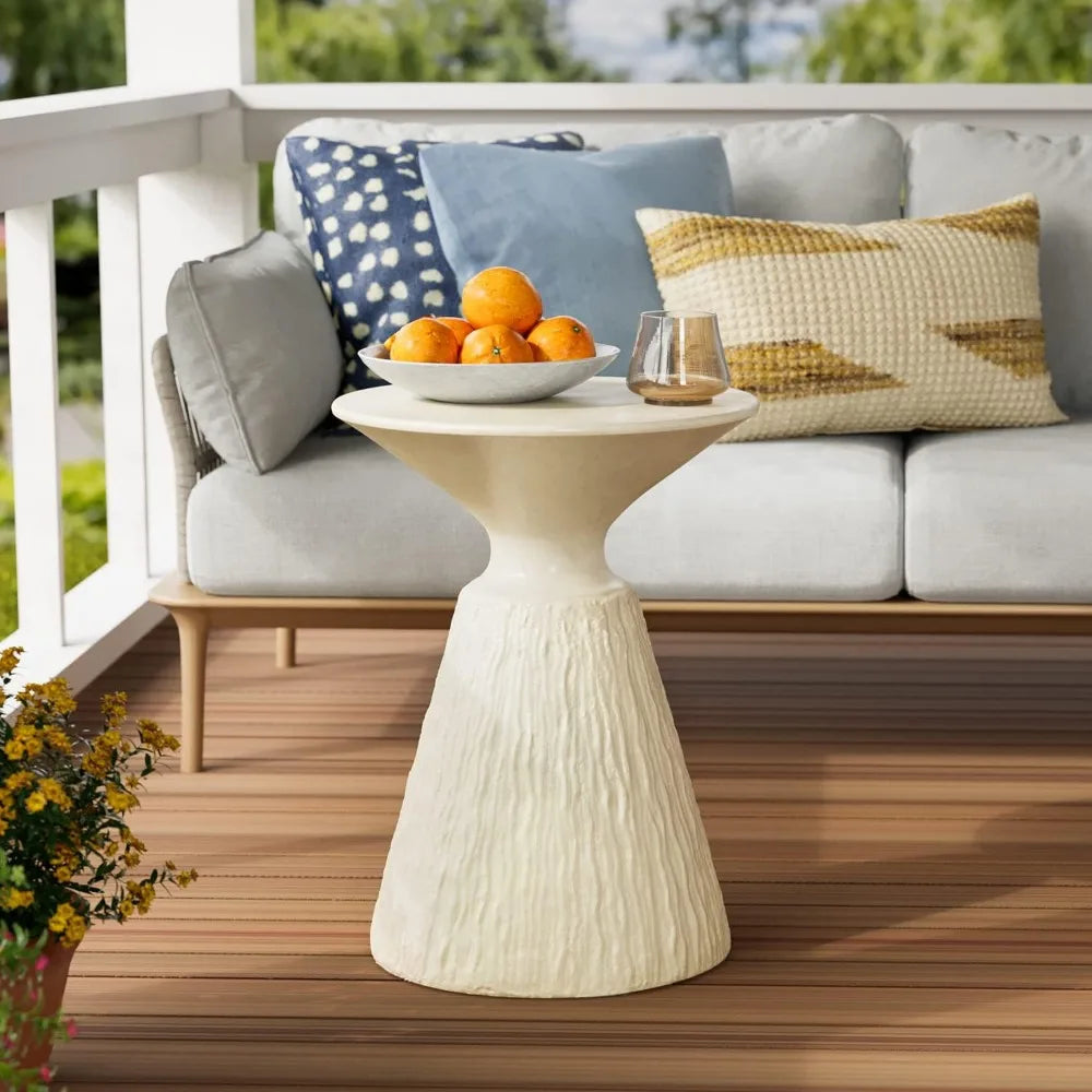 Outdoor Side Table, Mushroom Shaped MgO Accent Table, Lightweight Patio End Table with Rotund Base