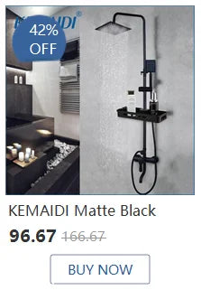 KEMAIDI Matte Black Rainfall Shower Faucet Set Single Lever Bathtub Shower Mixer Faucet & Storage Shelf  Shower Mixer Water Tap