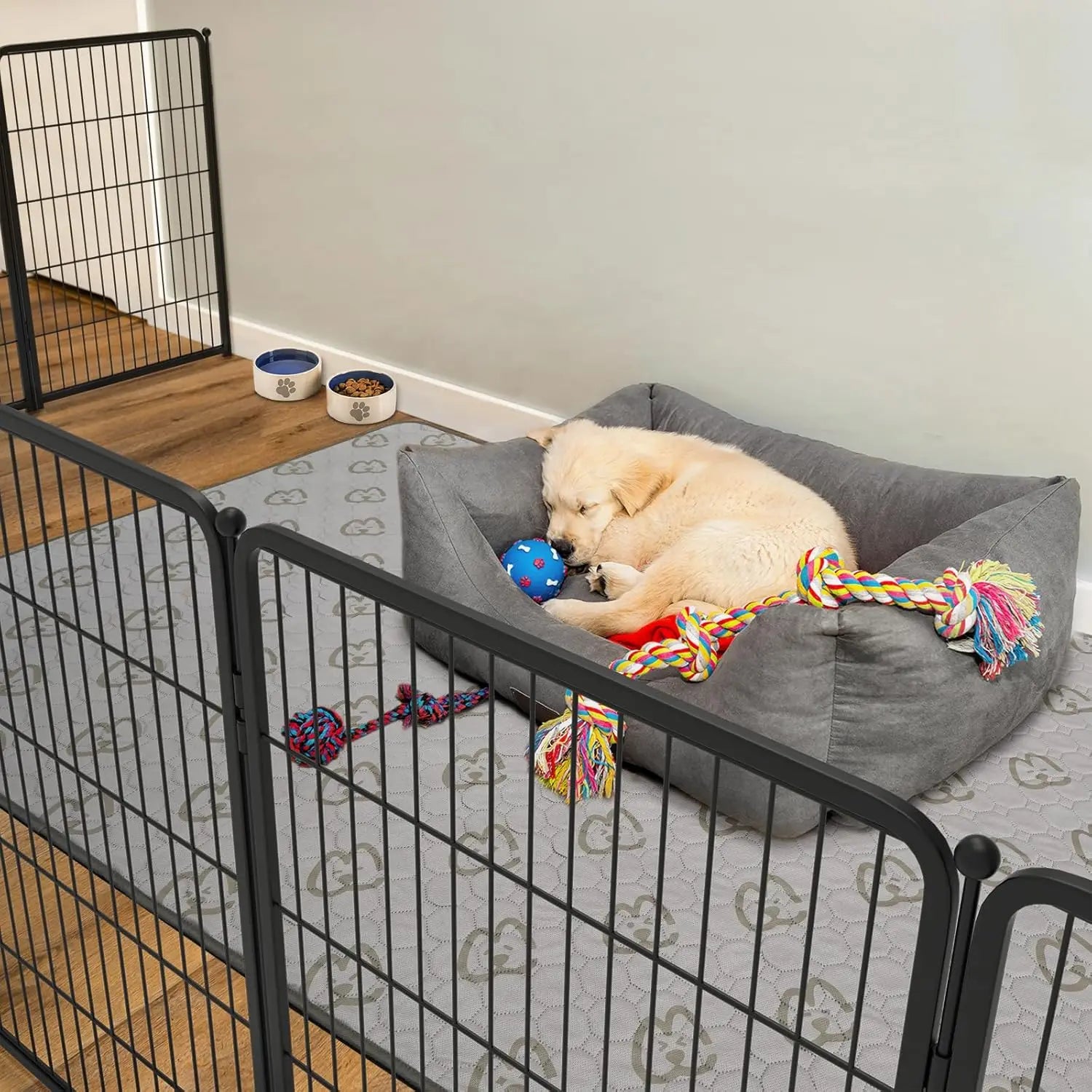 Dog Playpen Designed for Indoor Use, 40" Height for Large Dogs, Black Patented, Heavy Duty Metal Portable Dog Pens Fences