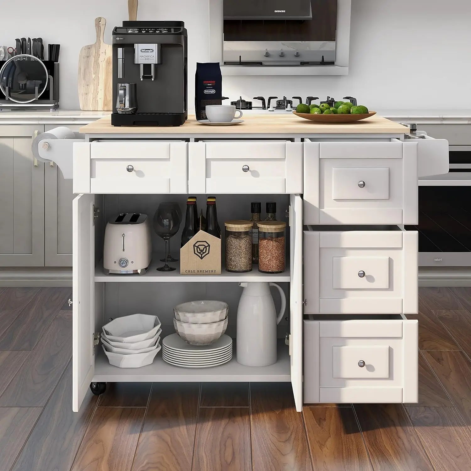 Kitchen Cart, Kitchen Carts with Cabinet , Wood Counter top Mobile Storage Islands with Drawer and Two Doors,Kitchens Island