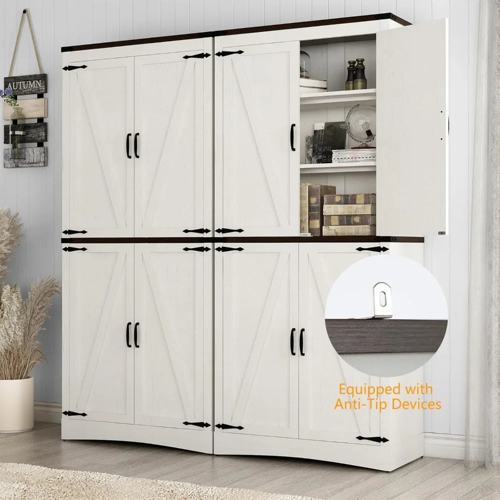 71" Tall Kitchen Pantry,Farmhouse Storage Cabinet with Adjustable Shelves,Load-Bearing Steel Pipe,Farmhouse Pantry Cabinet