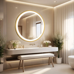 24/32 Inch Gold Frame LED Bathroom Mirror 3 Colors Temperature Wall Mounted Vanity Mirror Fast Defagging