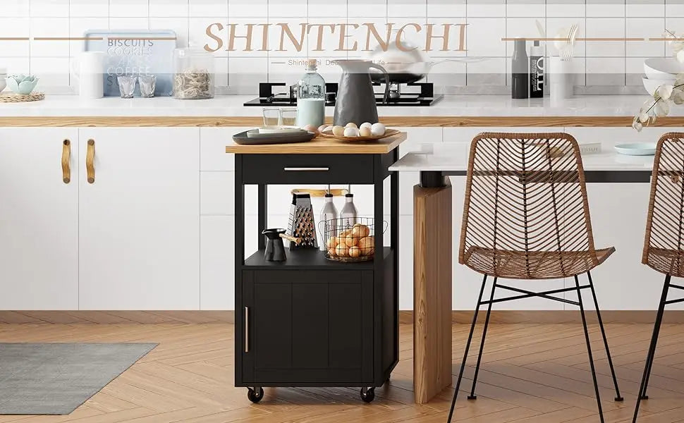 Kitchen Island Cart with Storage,Rolling Kitchen Island Side Table on Wheels with Worktop,Single Door Storage Cabinet and Drawer