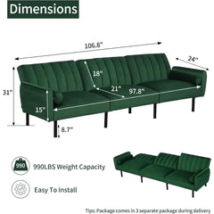 Sectional Couch, Convertible Sofa with Adjustable Backrest, Velvet Sleep Sofa Bed with USB Charge, Couches for Living Room