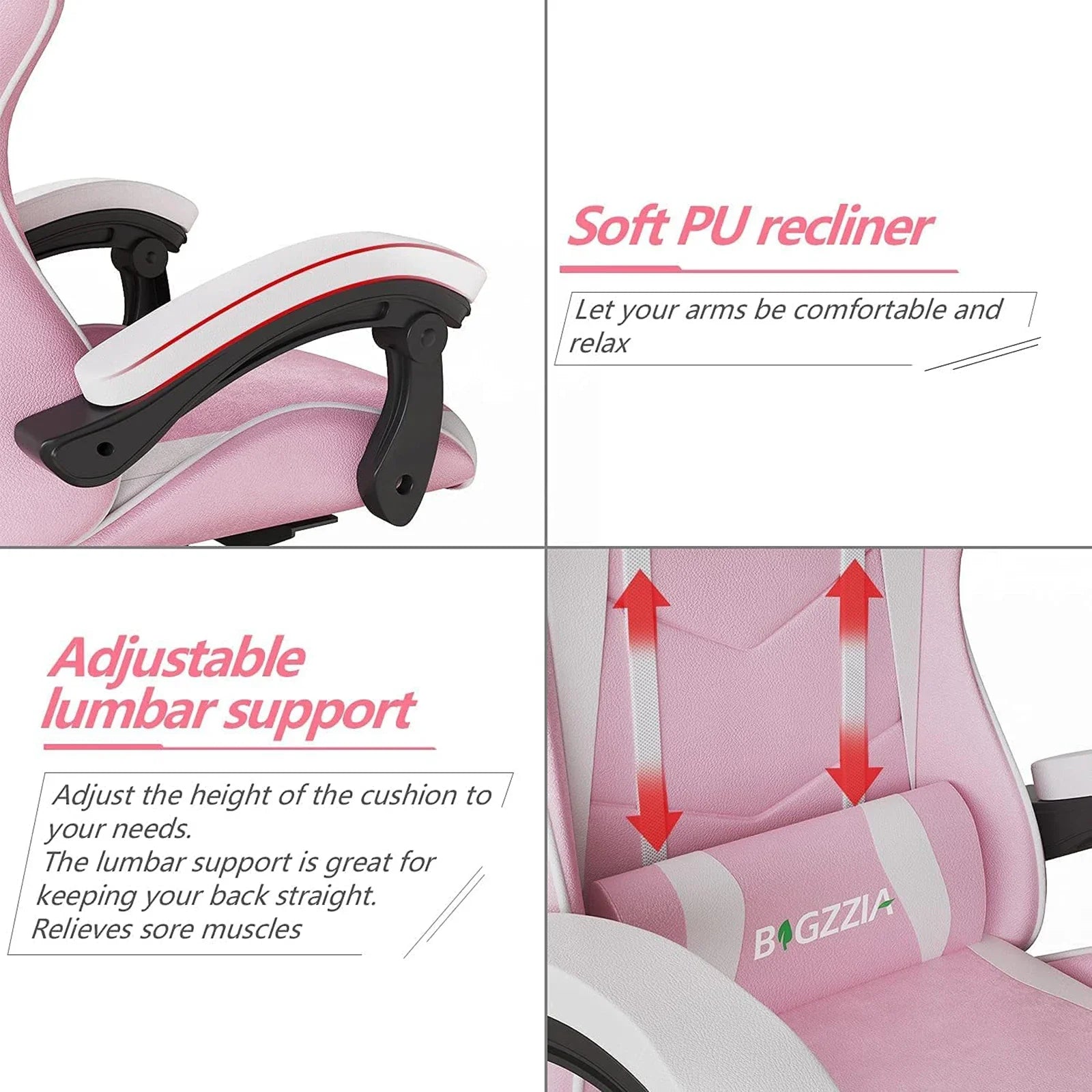 Ergonomic Gaming Chair Gamer Chairs with Lumbar Cushion + Headrest, Height-Adjustable Computer Office Chair for Girls, Boys