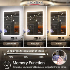 60 x 36 LED Bathroom Mirror with Lights Acrylic Sensor Smart Mirror Frontlit & Backlit 3 Color Temperature Anti Fog Large