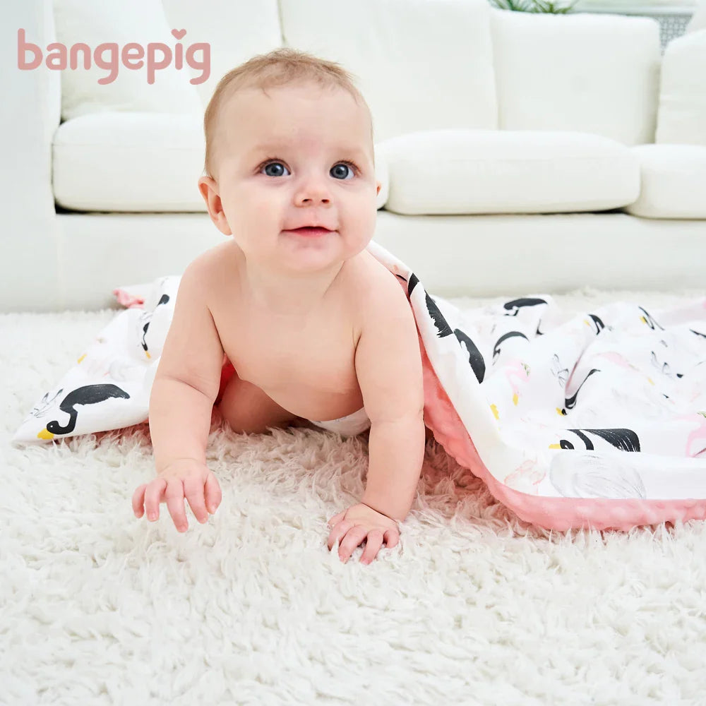 Bangepig Two layers Cartoon Cotton Embossed Flannel Soft Toddler Children Spring Baby Blanket Kid Back Seat Cover Baby Quilt