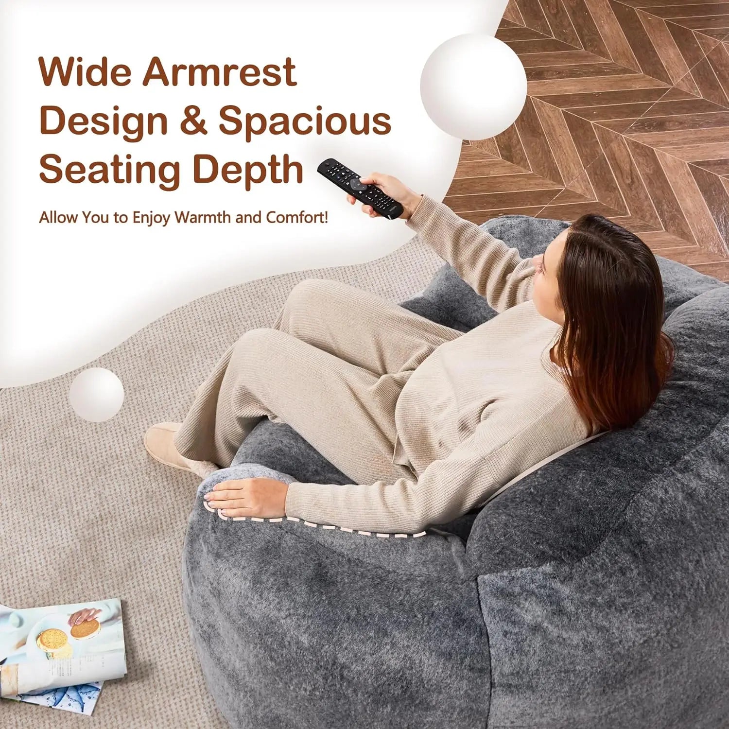 Giant Bean Bag Bag Sofa Chair with Armrests, Bean Bag Couch Stuffed High-Density Foam, Plush Lazy Sofa Comfy